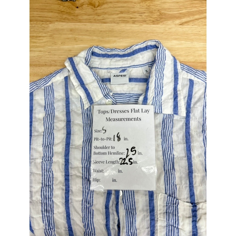 Aspesi Womens Blue White Striped Seersucker Button Down Shirt Long Sleeve Size S - Picture 7 of 7